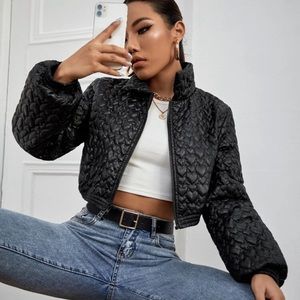 Black (heart) Cropped Puffer Jacket